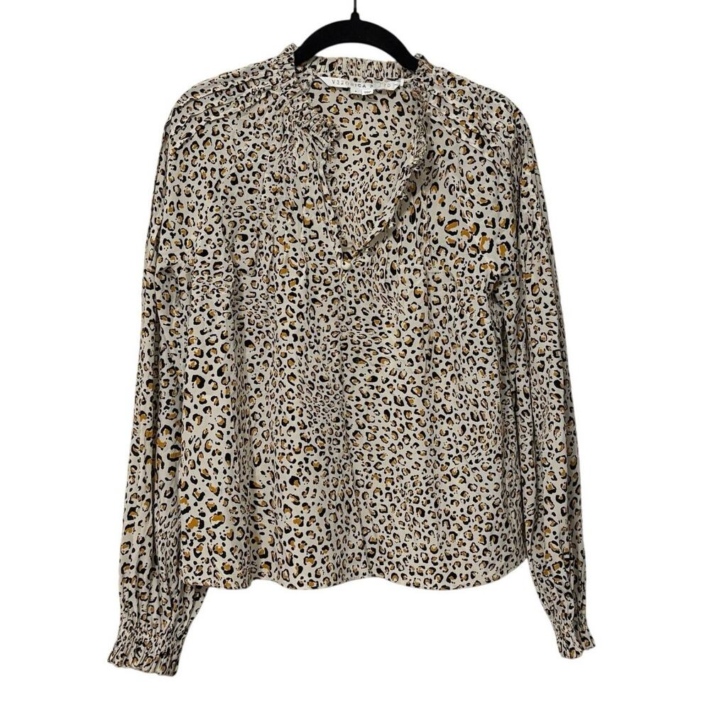Veronica Beard Leopard Print Silk Blouse Top Size 4 Small